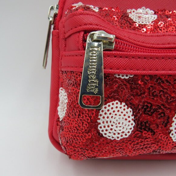 Loungefly Disney Backpack 6.5" Minnie Mouse Polka Dot Sequins Belt Bag READ - Picture 2 of 9